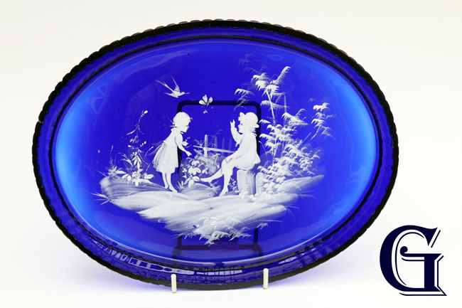 cobalt blue glass Mary Gregory tray